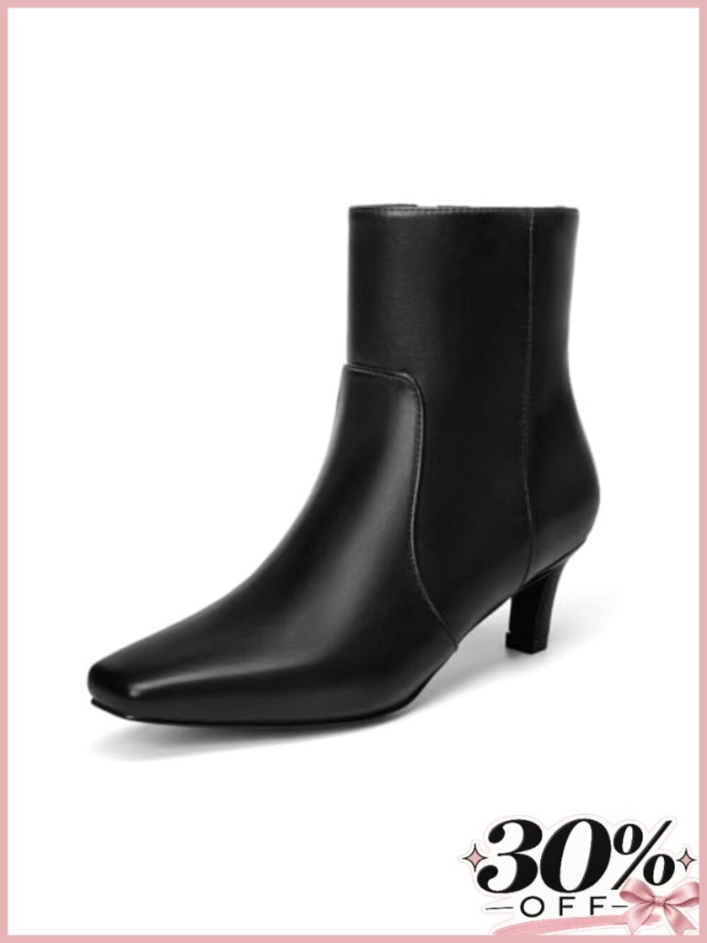Faux Leather Square Toe Ankle Boots Low Heel Side Zipper Booties